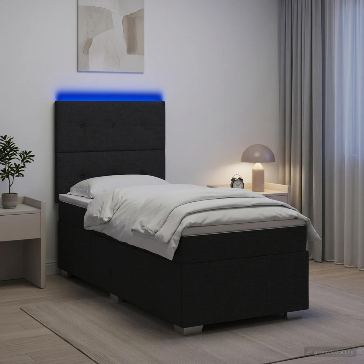 LED Boxspring Bed met Matras Zwart 100 x 200 cm Stof is nu te koop bij PeponiXL, paradijselijk wonen!