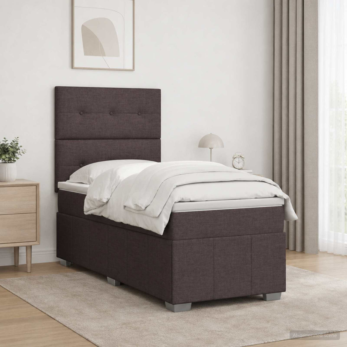 LED Boxspring Bed met Matras Donkerbruin 100 x 200 cm Stof is nu te koop bij PeponiXL, paradijselijk wonen!