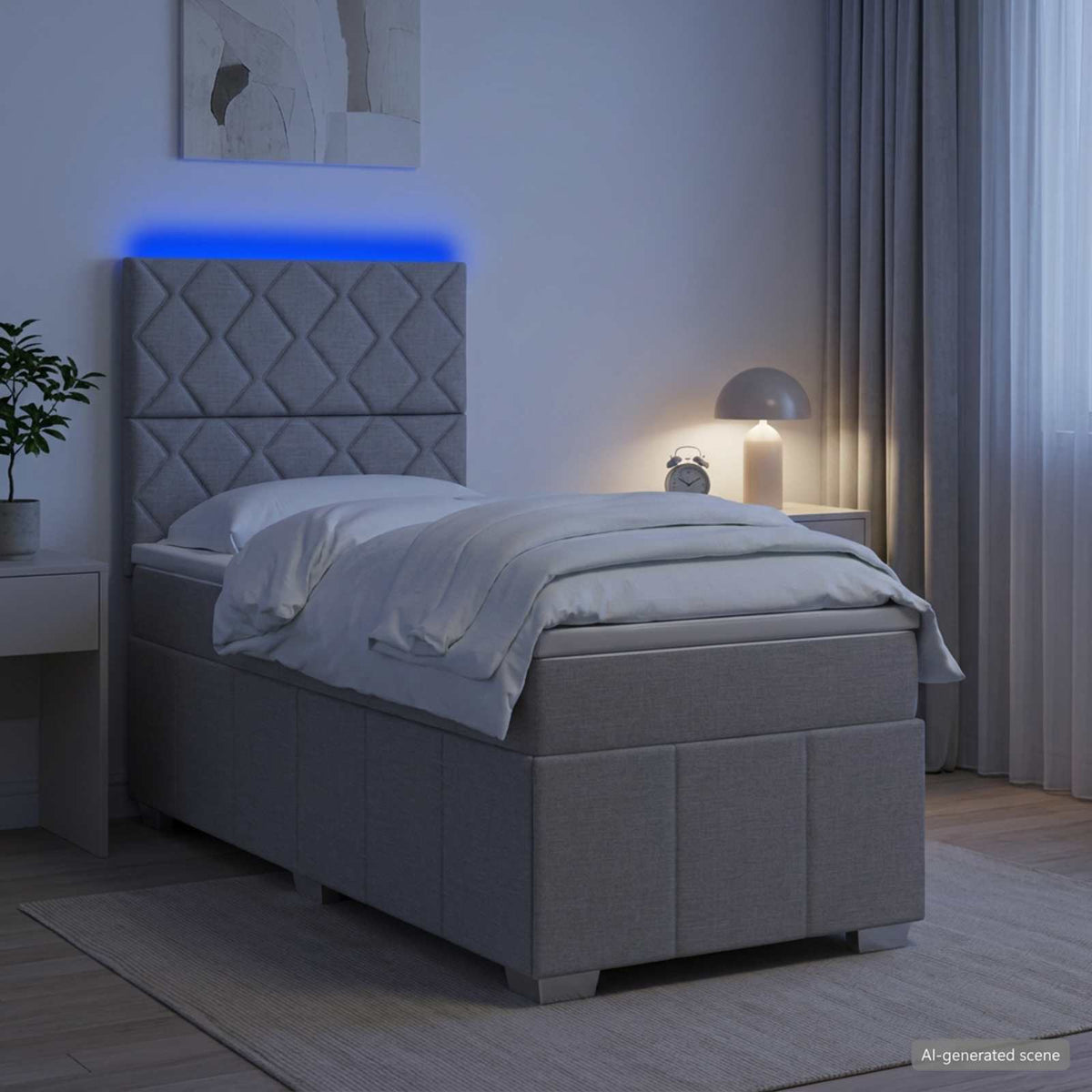 vidaXL LED Boxspring Bed met Matras Lichtgrijs 80 x 200 cm Stof