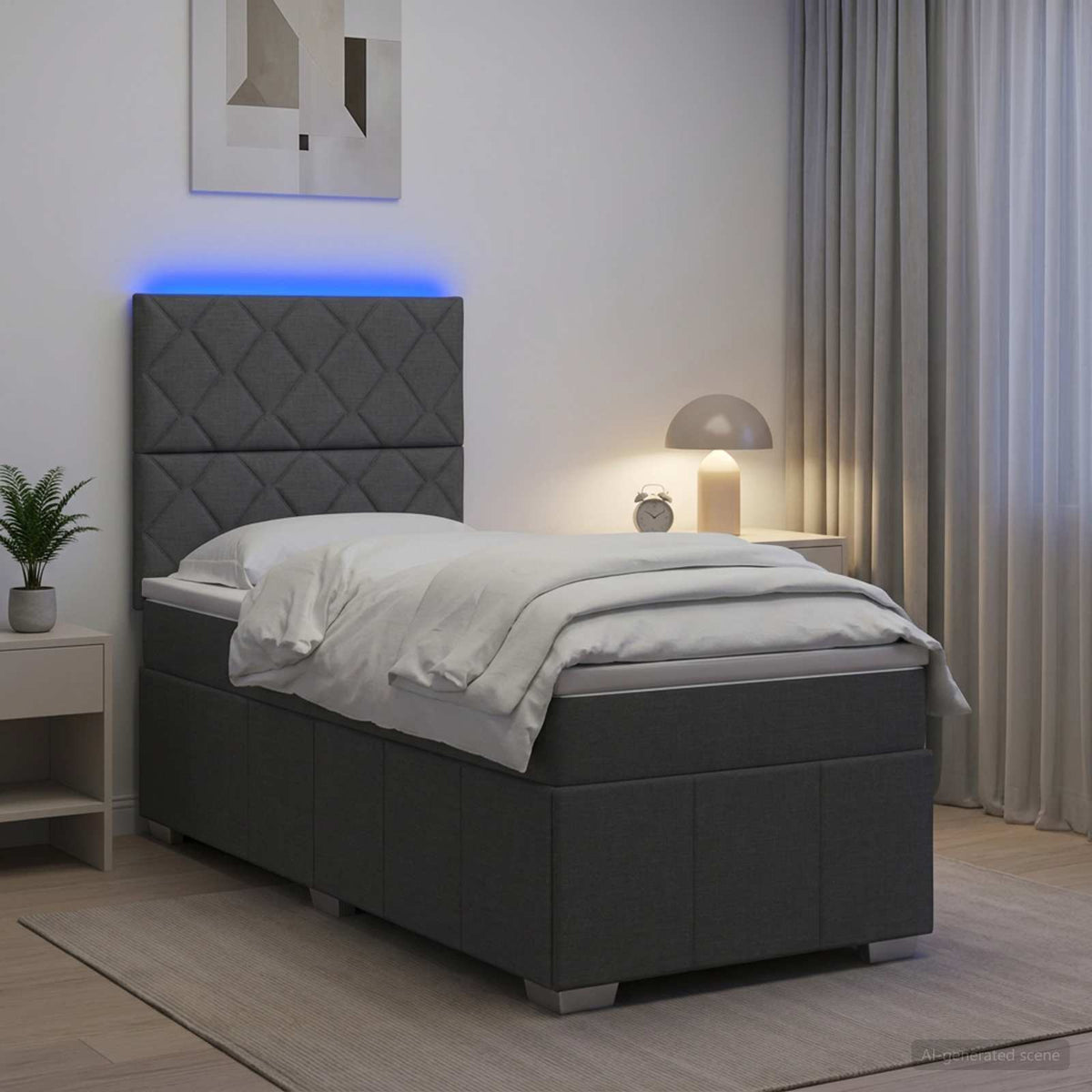 LED Boxspring Bed met Matras Donkergrijs 100 x 200 cm Stof is nu te koop bij PeponiXL, paradijselijk wonen!