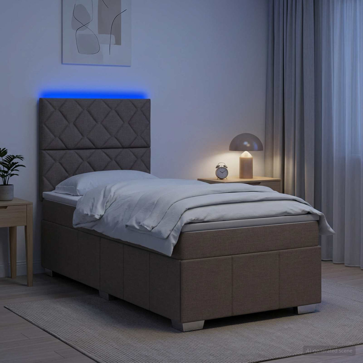 LED Boxspring Bed met Matras Taupe 90 x 200 cm Stof is nu te koop bij PeponiXL, paradijselijk wonen!