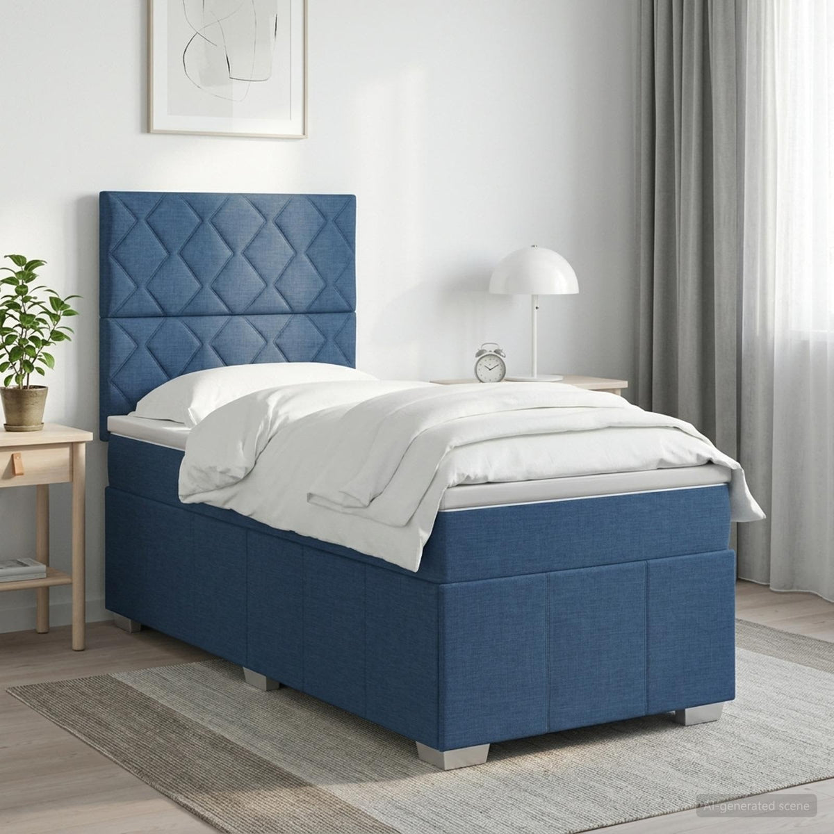 LED Boxspring Bed met Matras Blauw 90 x 200 cm Stof is nu te koop bij PeponiXL, paradijselijk wonen!