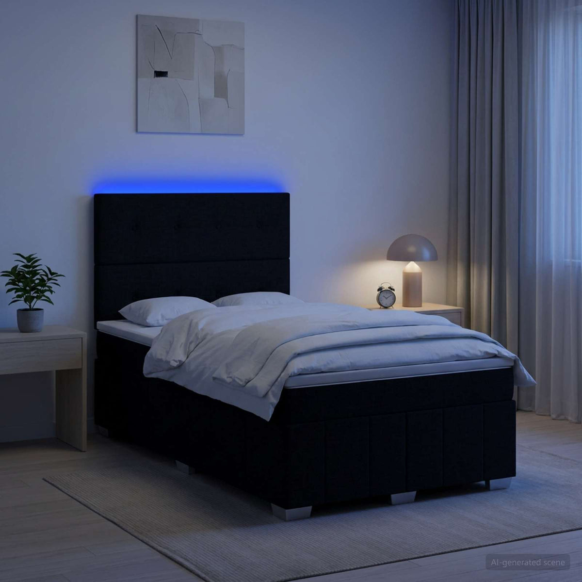 LED Boxspring Bed met Matras Zwart 120 x 190 cm Stof is nu te koop bij PeponiXL, paradijselijk wonen!