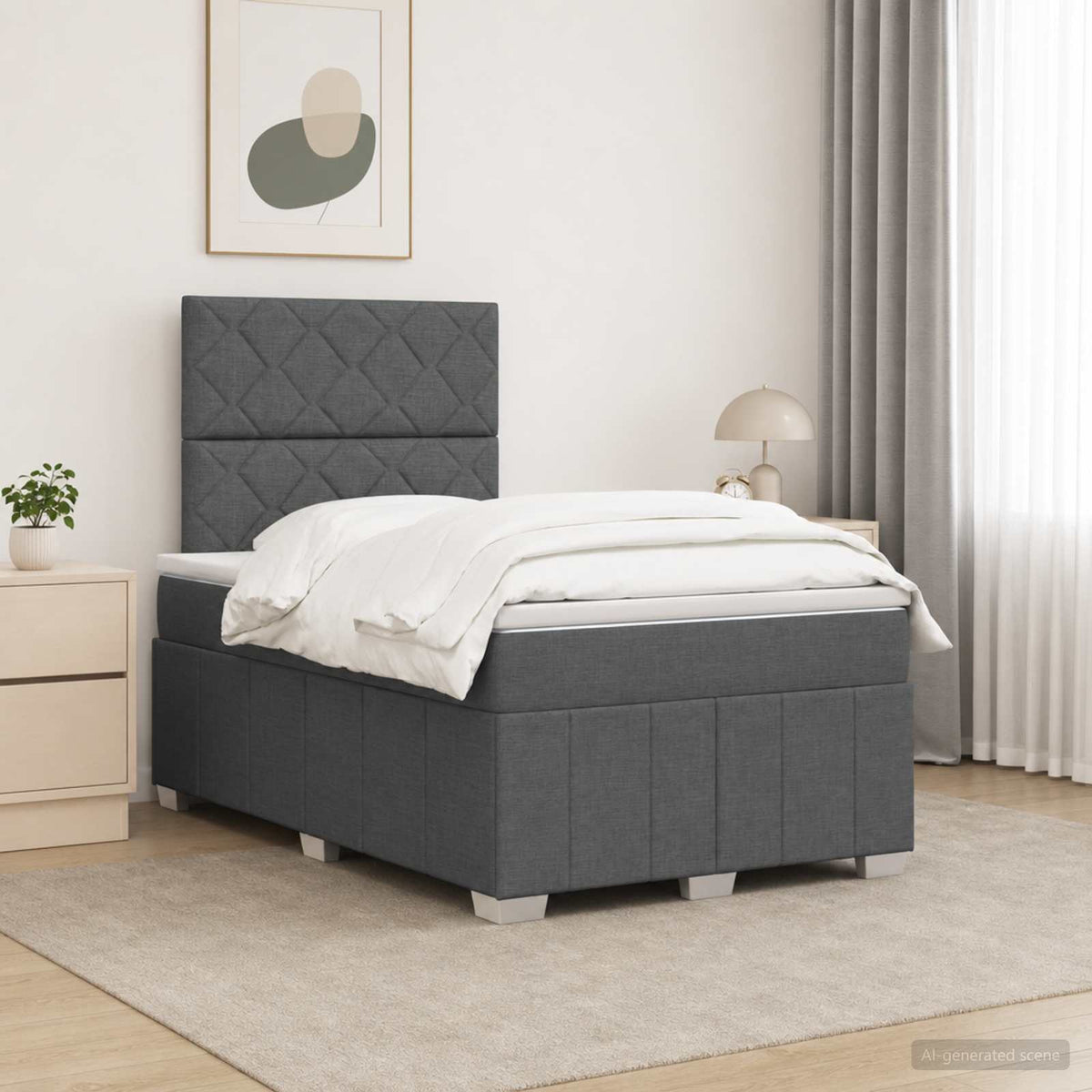 LED Boxspring Bed met Matras Donkergrijs 120 x 200 cm Stof is nu te koop bij PeponiXL, paradijselijk wonen!