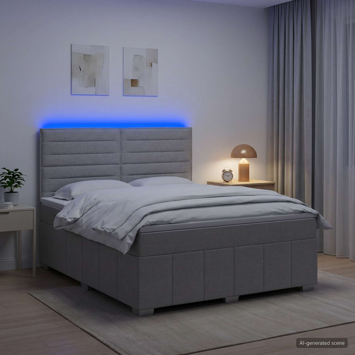 LED Boxspring Bed met Matras Lichtgrijs 180 x 200 cm Stof is nu te koop bij PeponiXL, paradijselijk wonen!