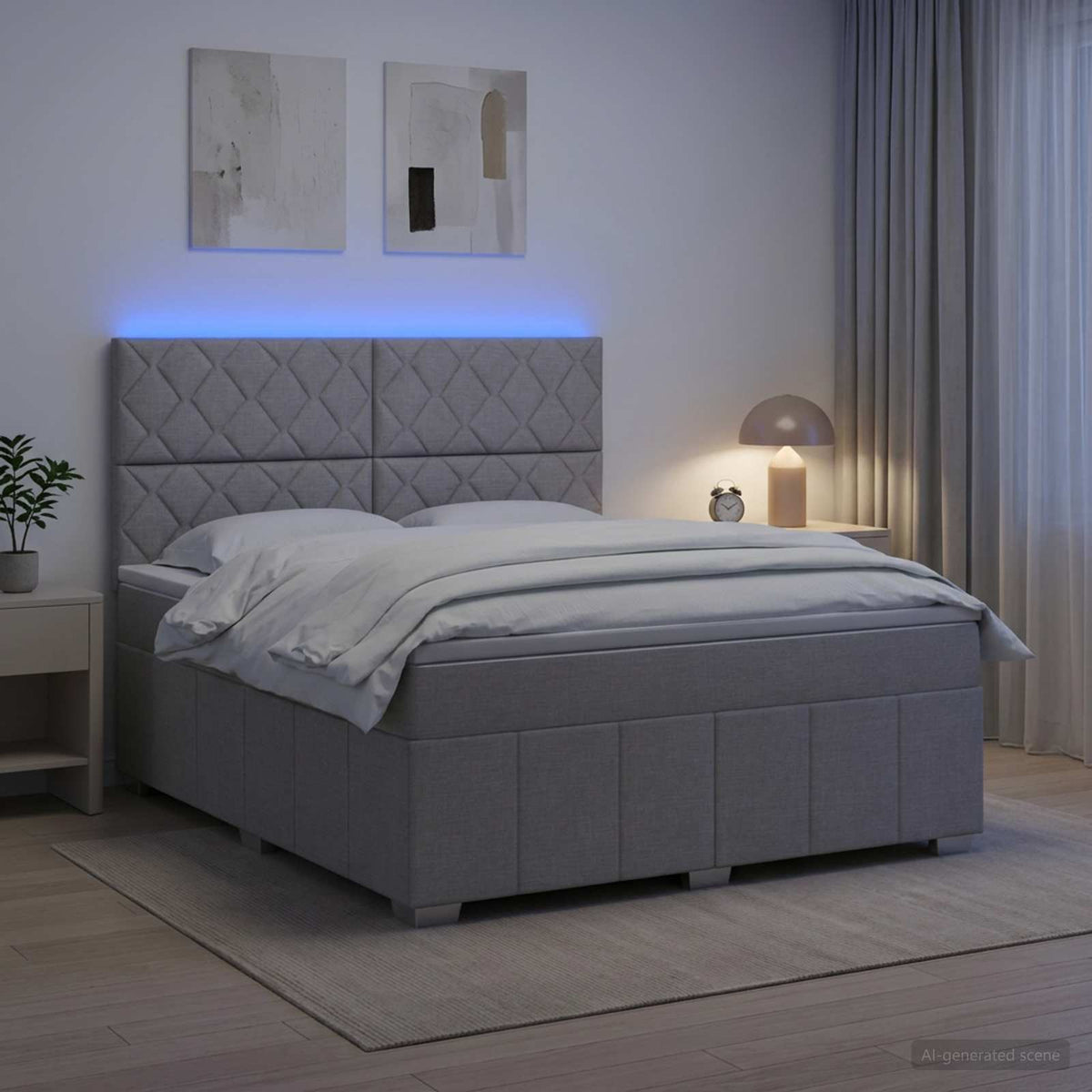 LED Boxspring Bed met Matras Lichtgrijs 180 x 200 cm Stof is nu te koop bij PeponiXL, paradijselijk wonen!