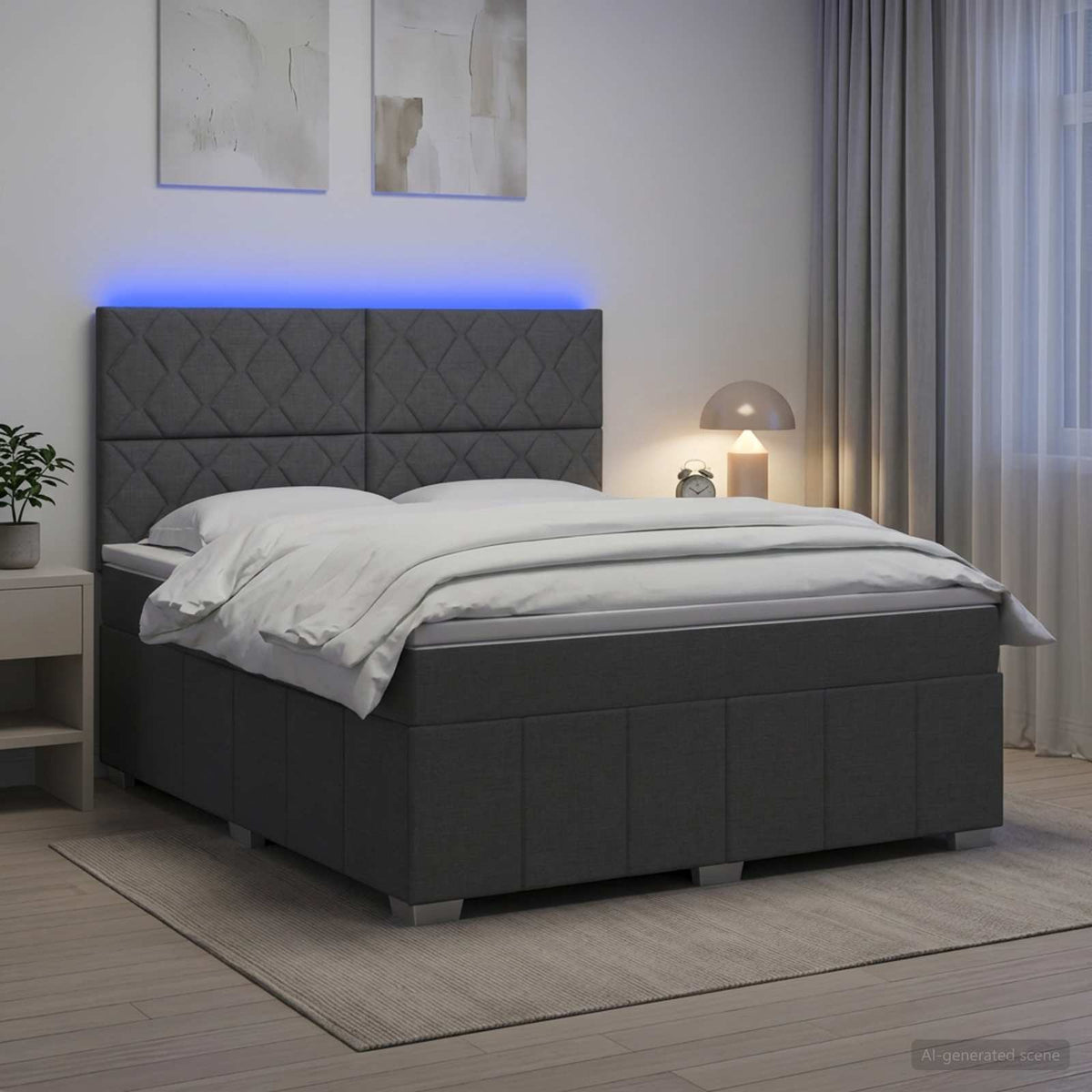 LED Boxspring Bed met Matras Donkergrijs 160 x 200 cm Stof is nu te koop bij PeponiXL, paradijselijk wonen!