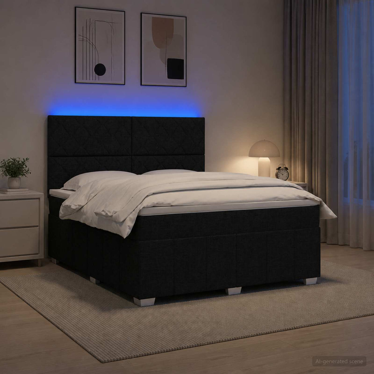 LED Boxspring Bed met Matras Zwart 160 x 200 cm Stof is nu te koop bij PeponiXL, paradijselijk wonen!