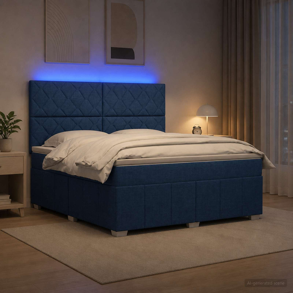 LED Boxspring Bed met Matras Blauw 140 x 200 cm Stof is nu te koop bij PeponiXL, paradijselijk wonen!