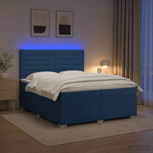 LED Boxspring Bed met Matras Blauw 200 x 200 cm Stof is nu te koop bij PeponiXL, paradijselijk wonen!