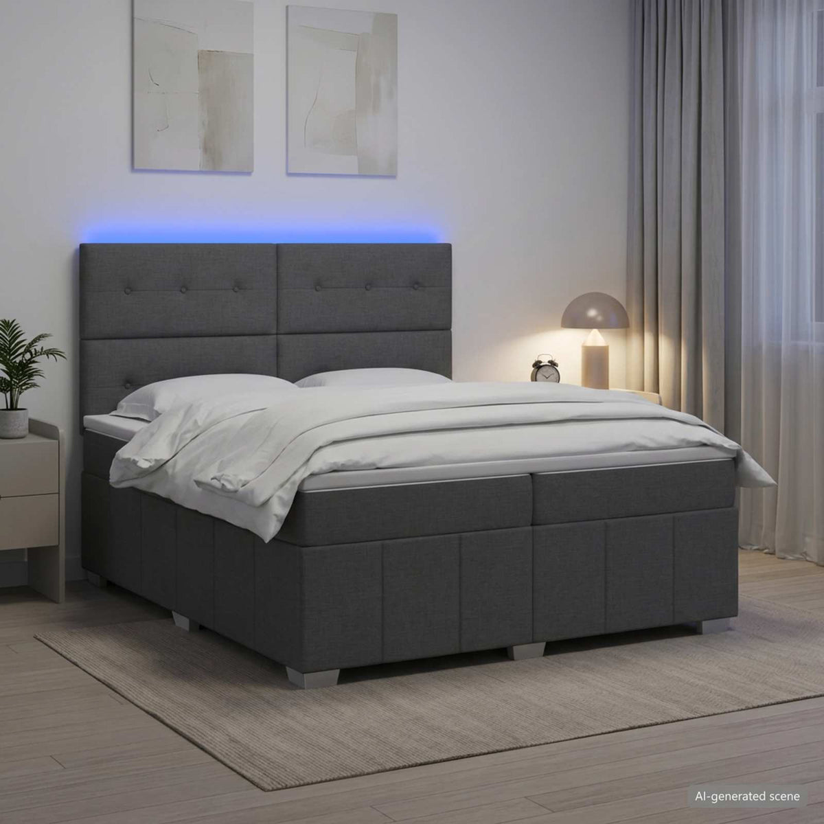 LED Boxspring Bed met Matras Donkergrijs 200 x 200 cm Stof is nu te koop bij PeponiXL, paradijselijk wonen!