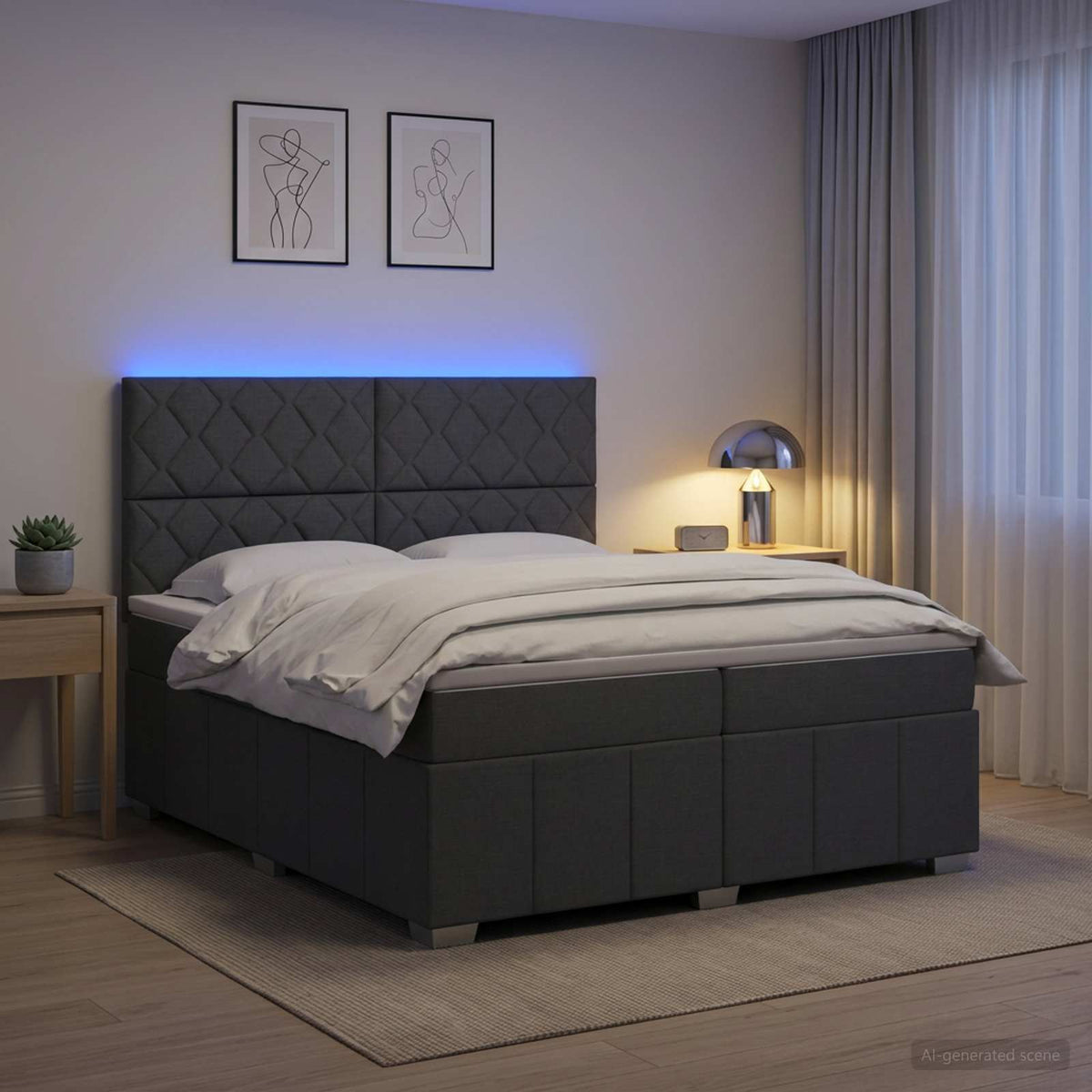 LED Boxspring Bed met Matras Donkergrijs 200 x 200 cm Stof is nu te koop bij PeponiXL, paradijselijk wonen!