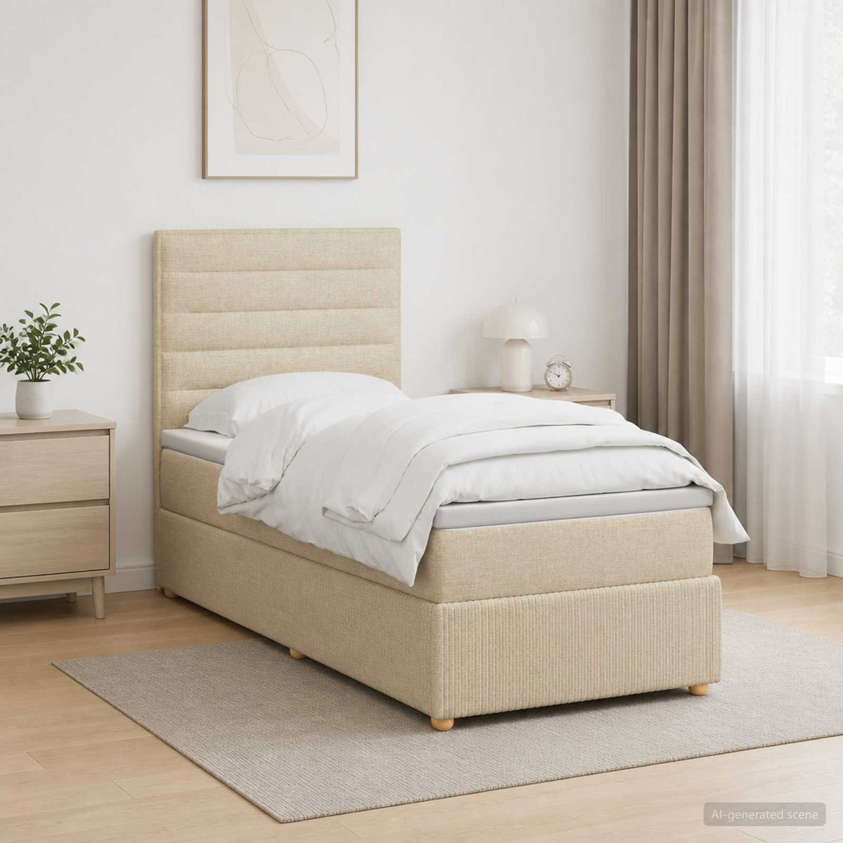 LED Boxspring Bed met Matras Crèmekleurig 80 x 200 cm Stof is nu te koop bij PeponiXL, paradijselijk wonen!