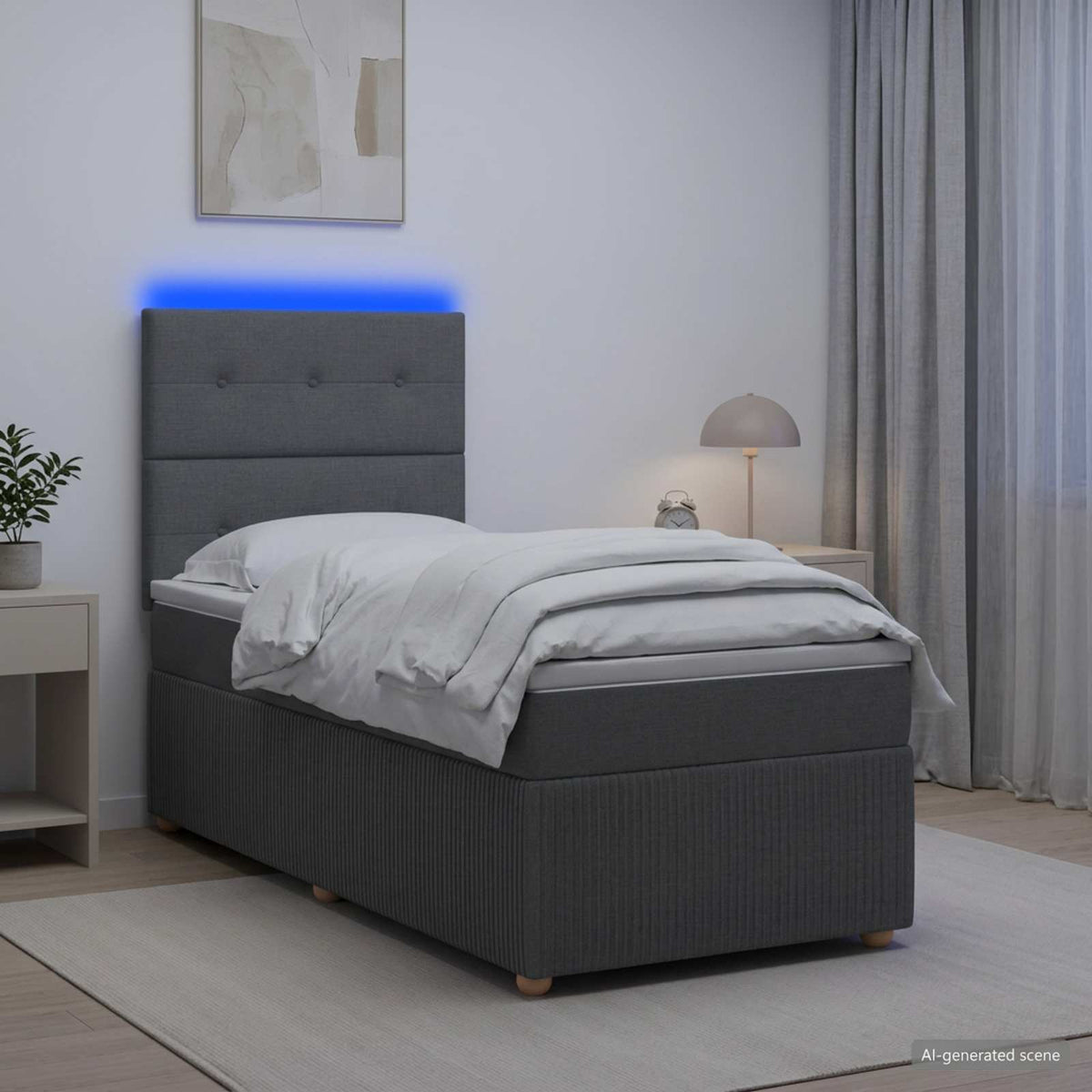 LED Boxspring Bed met Matras Donkergrijs 100 x 200 cm Stof is nu te koop bij PeponiXL, paradijselijk wonen!
