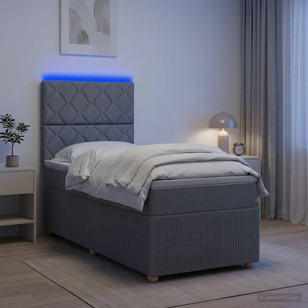 LED Boxspring Bed met Matras Lichtgrijs 90 x 190 cm Stof is nu te koop bij PeponiXL, paradijselijk wonen!
