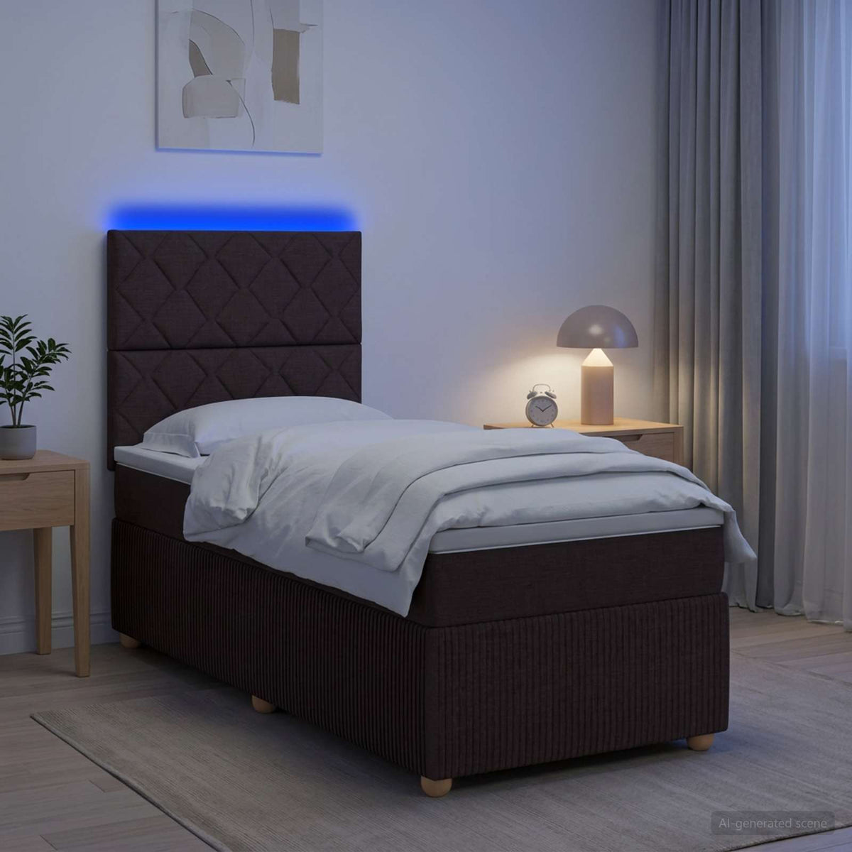 LED Boxspring Bed met Matras Donkerbruin 80 x 200 cm Stof is nu te koop bij PeponiXL, paradijselijk wonen!