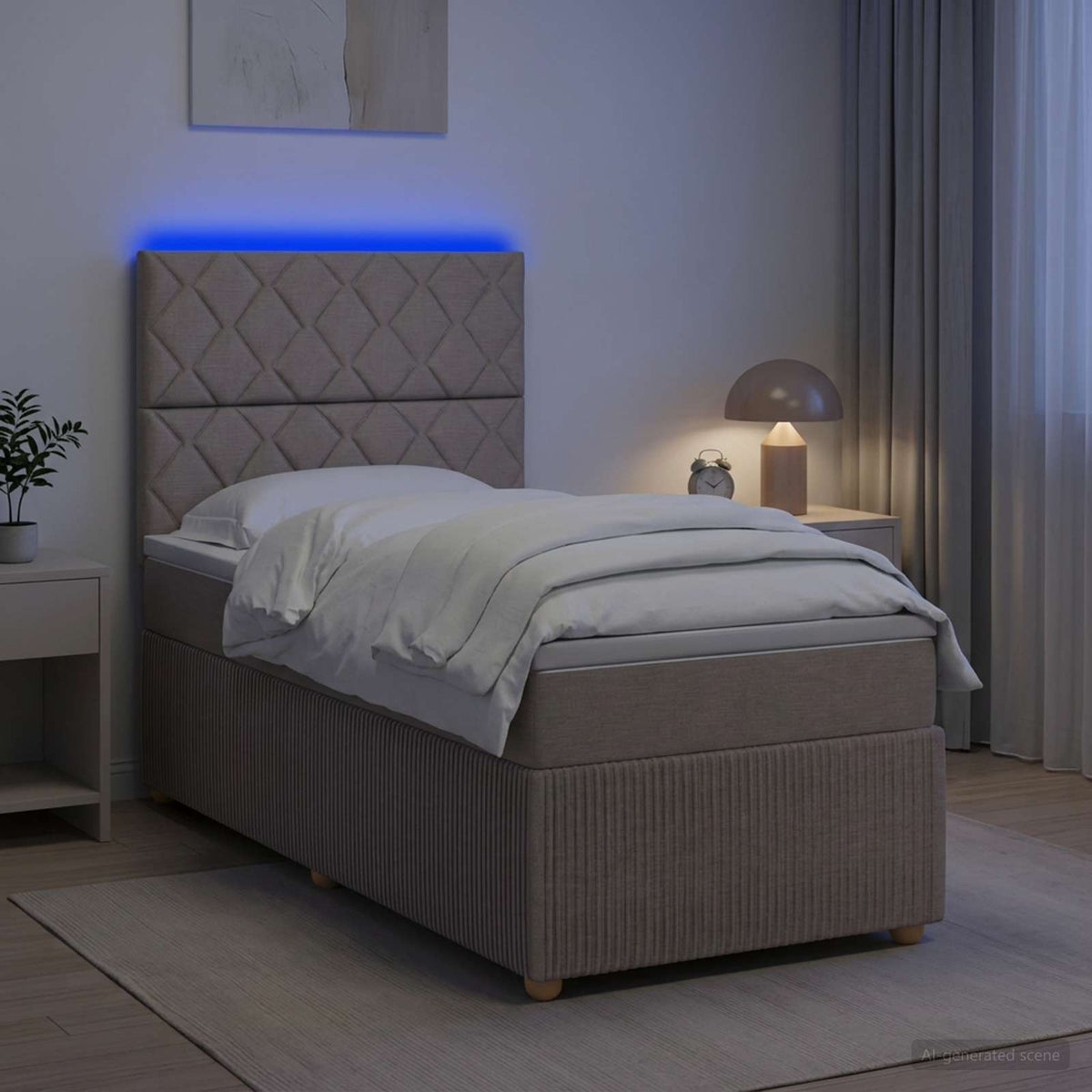 LED Boxspring Bed met Matras Taupe 80 x 200 cm Stof is nu te koop bij PeponiXL, paradijselijk wonen!
