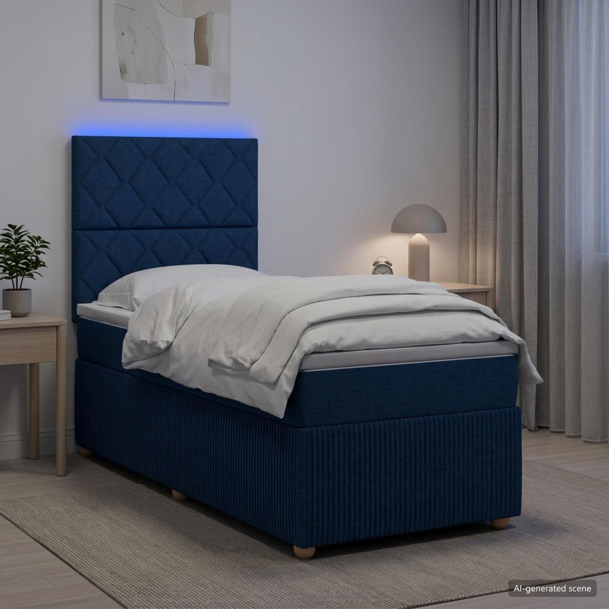 LED Boxspring Bed met Matras Blauw 80 x 200 cm Stof is nu te koop bij PeponiXL, paradijselijk wonen!