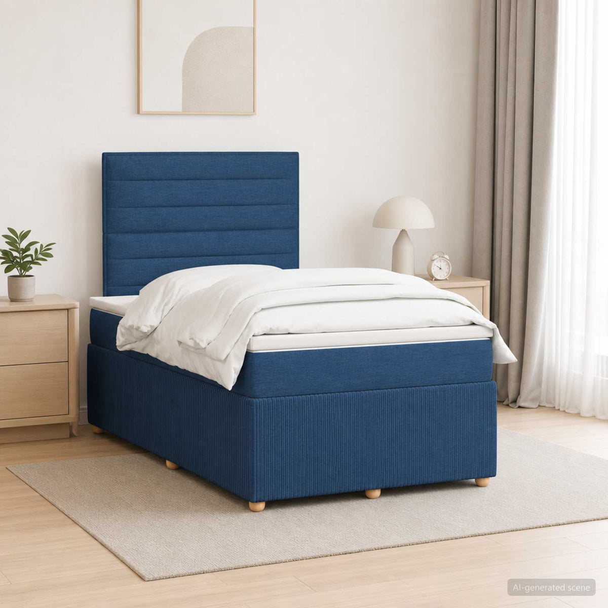 LED Boxspring Bed met Matras Blauw 120 x 200 cm Stof is nu te koop bij PeponiXL, paradijselijk wonen!