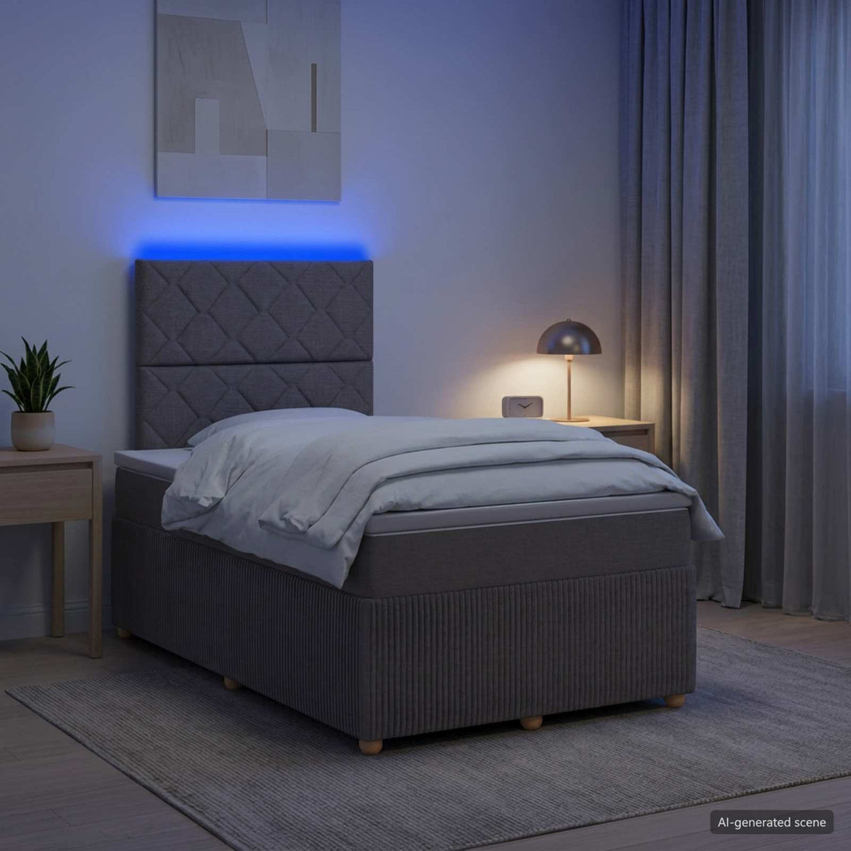LED Boxspring Bed met Matras Taupe 120 x 200 cm Stof is nu te koop bij PeponiXL, paradijselijk wonen!