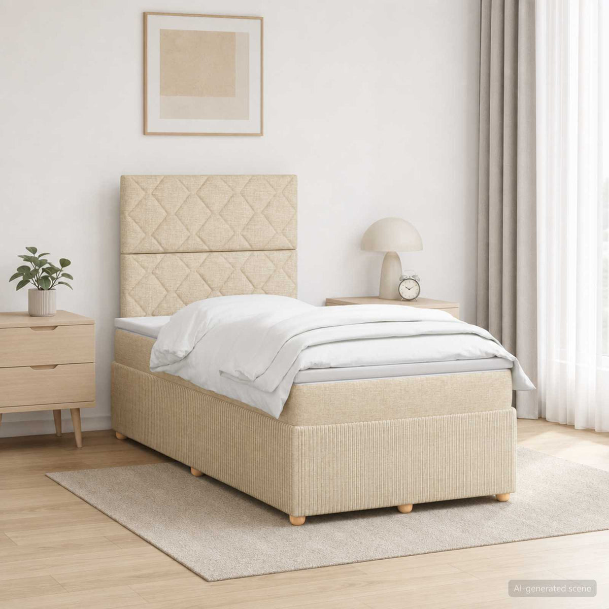 LED Boxspring Bed met Matras Crèmekleurig 120 x 200 cm Stof is nu te koop bij PeponiXL, paradijselijk wonen!