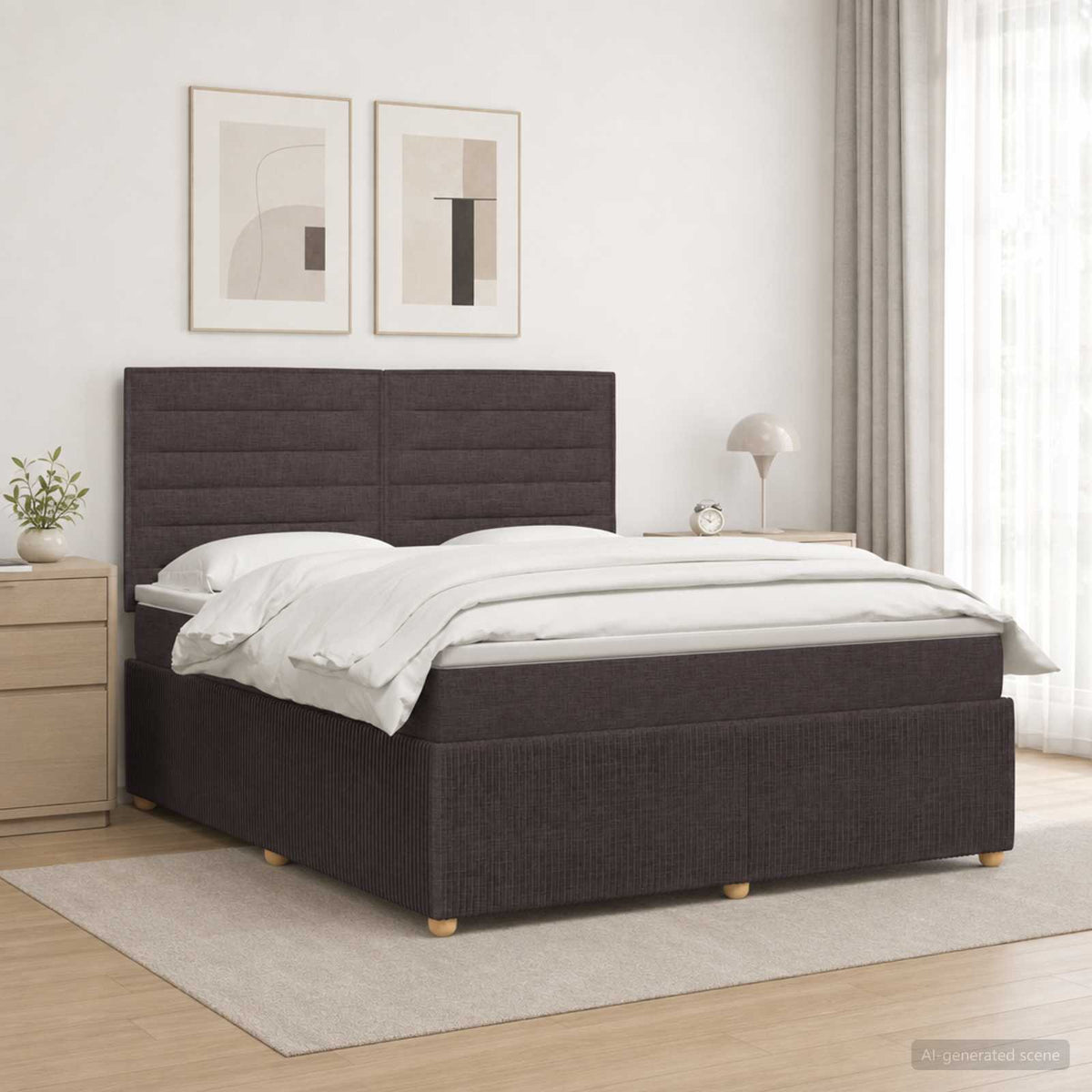 LED Boxspring Bed met Matras Donkerbruin 180 x 200 cm Stof is nu te koop bij PeponiXL, paradijselijk wonen!