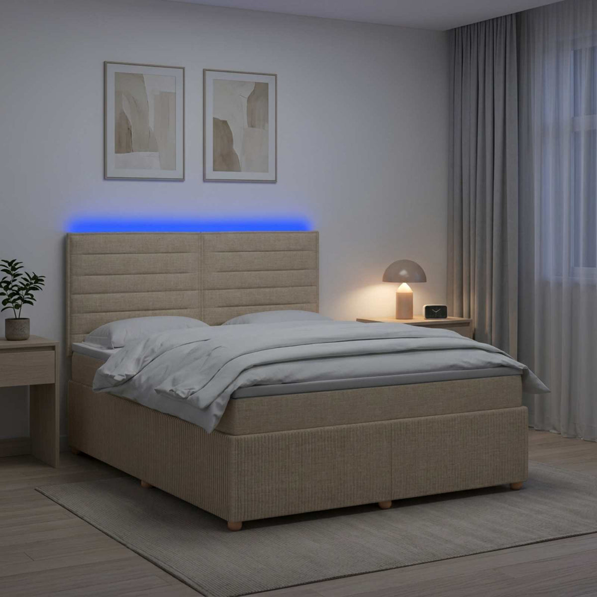 LED Boxspring Bed met Matras Crèmekleurig 180 x 200 cm Stof is nu te koop bij PeponiXL, paradijselijk wonen!