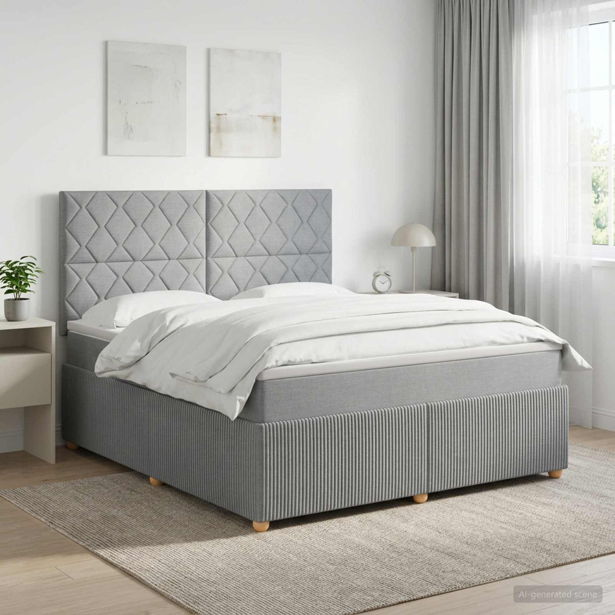 vidaXL LED Boxspring Bed met Matras Lichtgrijs 140 x 200 cm Stof