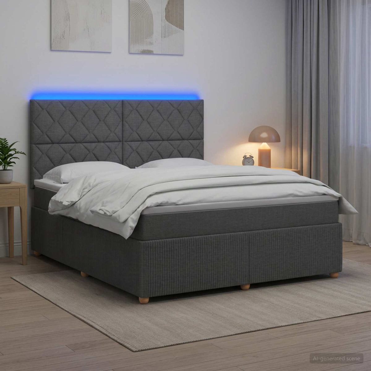 LED Boxspring Bed met Matras Donkergrijs 180 x 200 cm Stof is nu te koop bij PeponiXL, paradijselijk wonen!