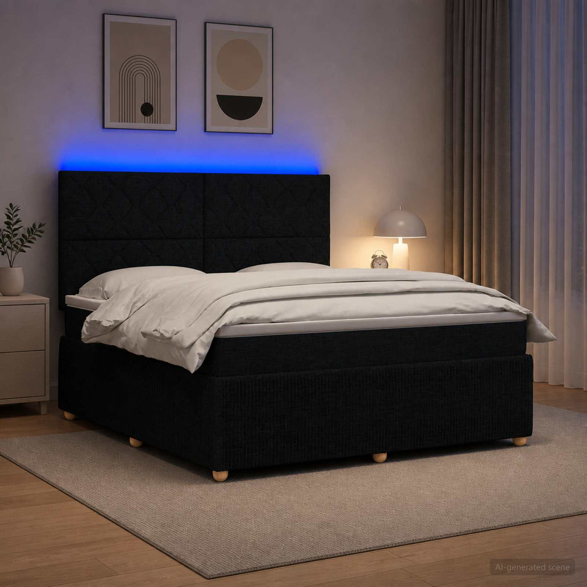 LED Boxspring Bed met Matras Zwart 140 x 200 cm Stof is nu te koop bij PeponiXL, paradijselijk wonen!