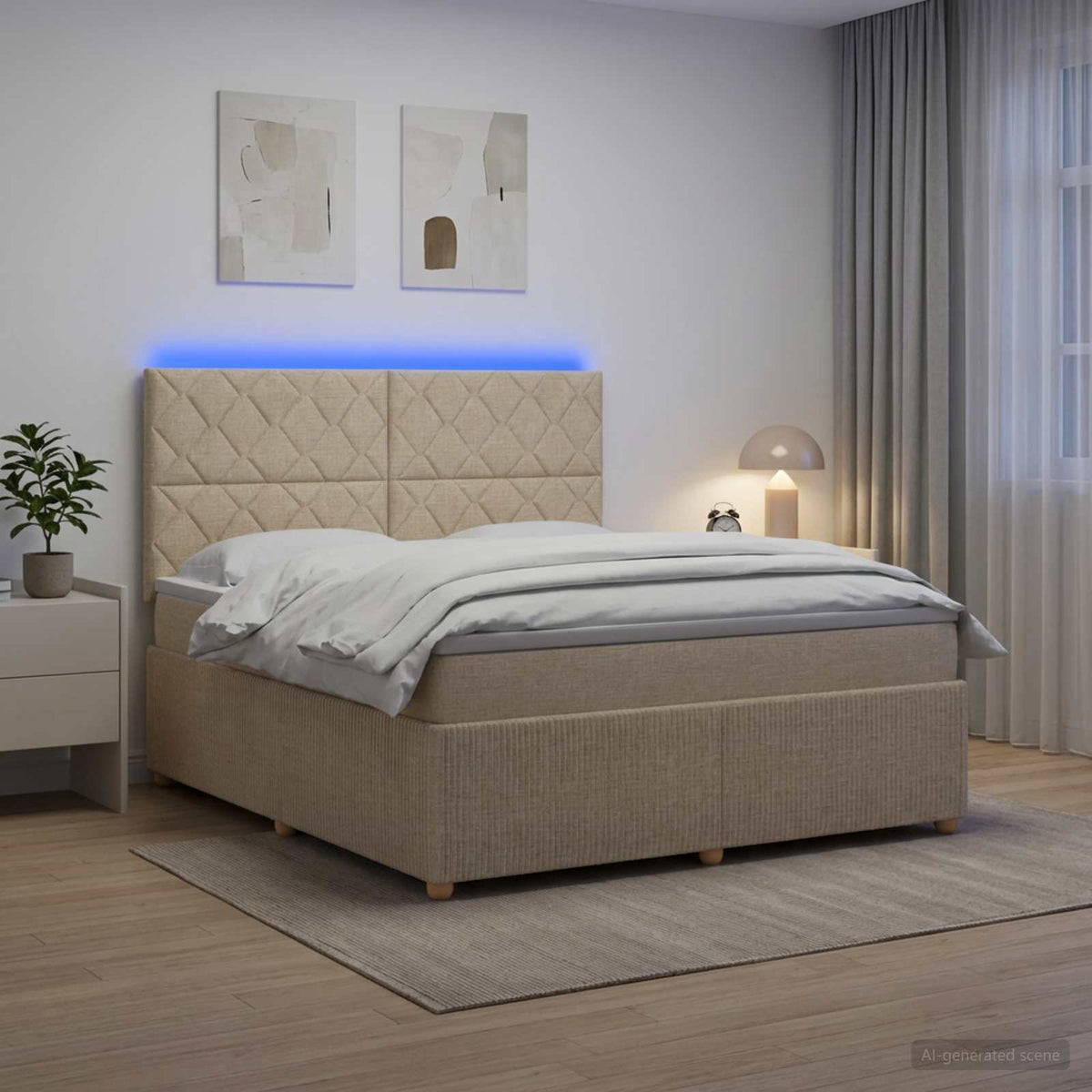 LED Boxspring Bed met Matras Crèmekleurig 140 x 200 cm Stof is nu te koop bij PeponiXL, paradijselijk wonen!