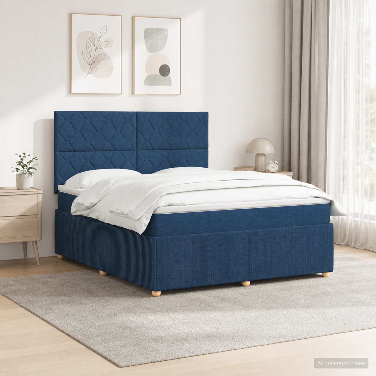 LED Boxspring Bed met Matras Blauw 160 x 200 cm Stof is nu te koop bij PeponiXL, paradijselijk wonen!