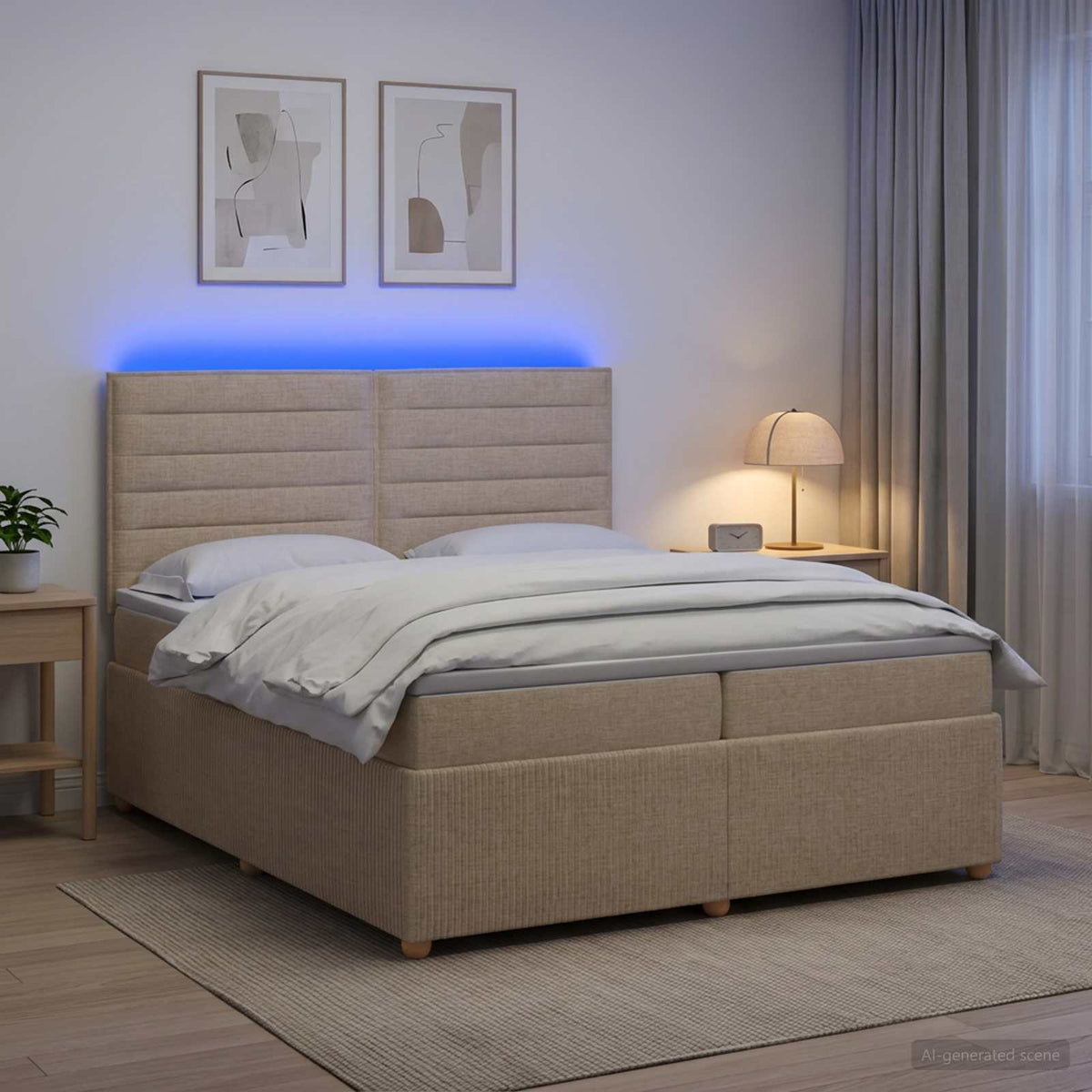 LED Boxspring Bed met Matras Crèmekleurig 200 x 200 cm Stof is nu te koop bij PeponiXL, paradijselijk wonen!