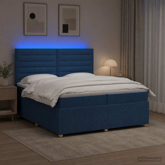 LED Boxspring Bed met Matras Blauw 200 x 200 cm Stof is nu te koop bij PeponiXL, paradijselijk wonen!