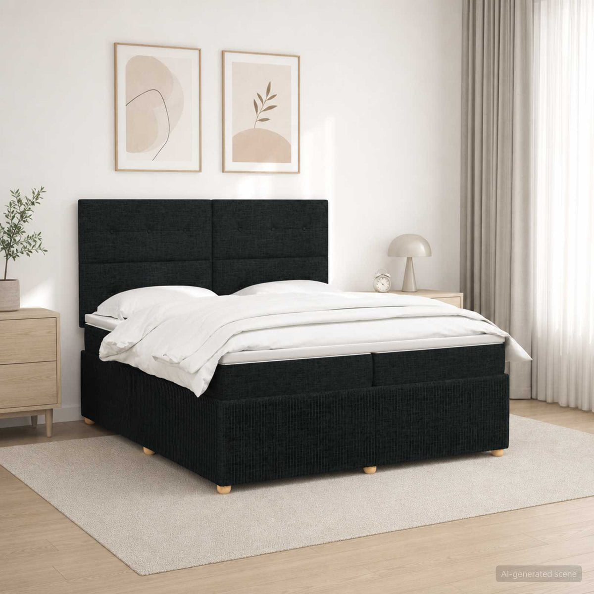 LED Boxspring Bed met Matras Zwart 200 x 200 cm Stof is nu te koop bij PeponiXL, paradijselijk wonen!