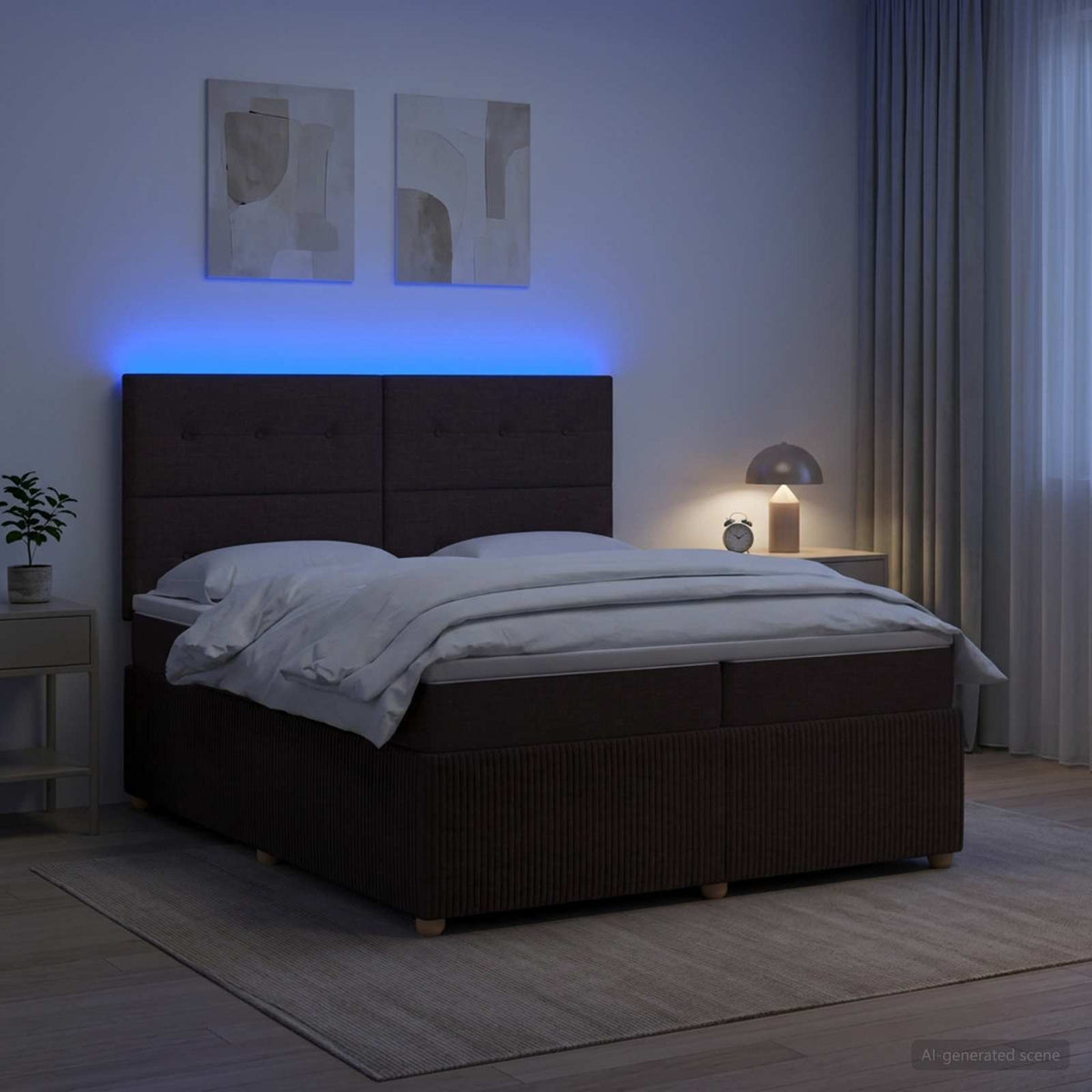 vidaXL LED Boxspring Bed met Matras Donkerbruin 200 x 200 cm Stof