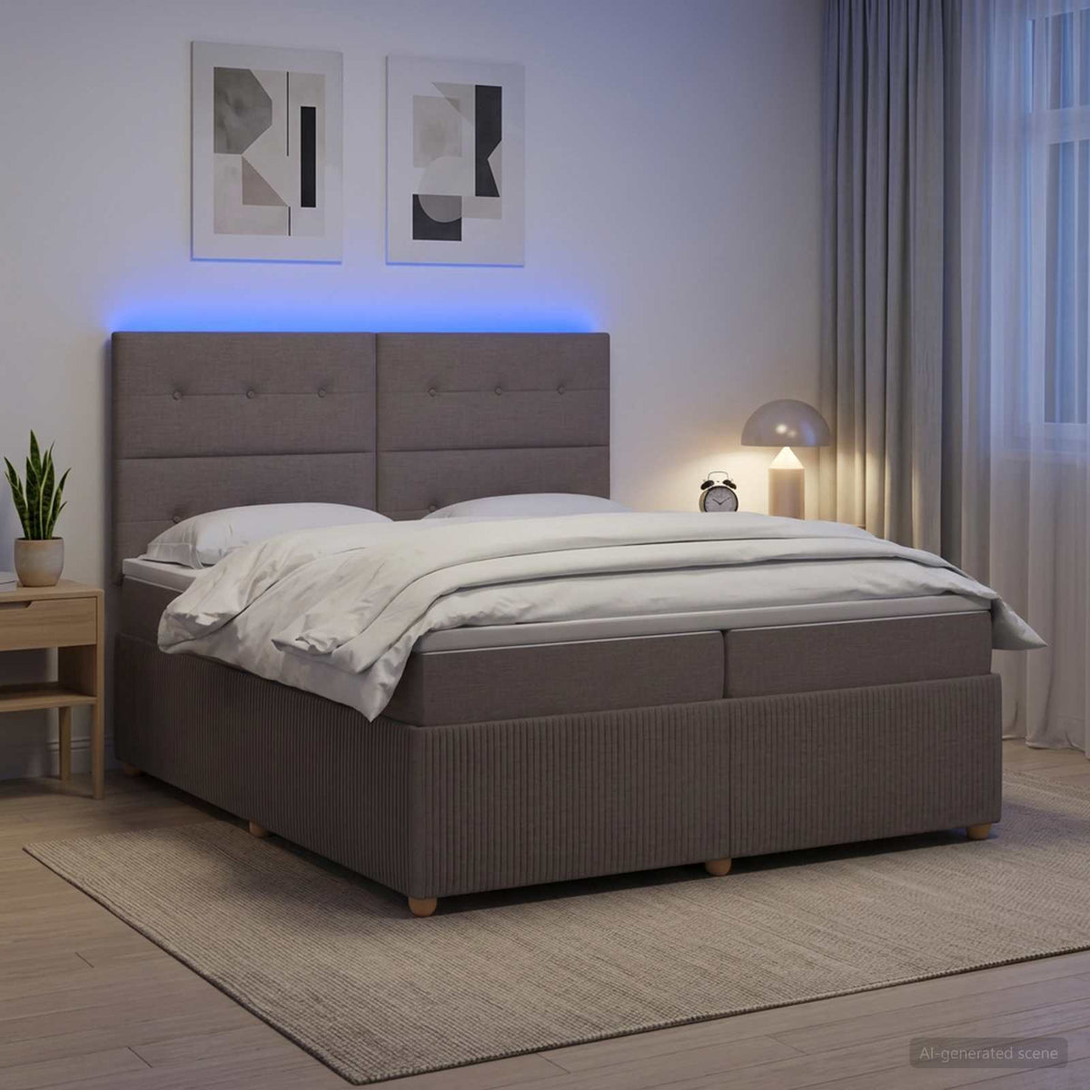 LED Boxspring Bed met Matras Taupe 200 x 200 cm Stof is nu te koop bij PeponiXL, paradijselijk wonen!