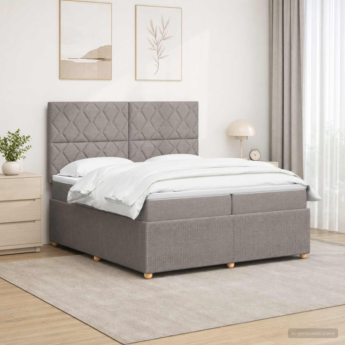 LED Boxspring Bed met Matras Taupe 200 x 200 cm Stof is nu te koop bij PeponiXL, paradijselijk wonen!
