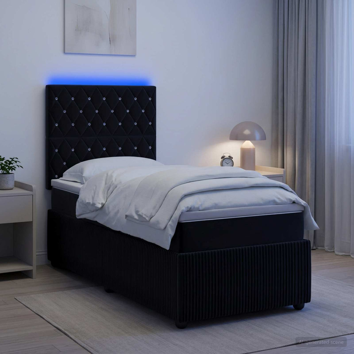 LED Boxspring Bed met Matras Zwart 90 x 190 cm Fluweel is nu te koop bij PeponiXL, paradijselijk wonen!