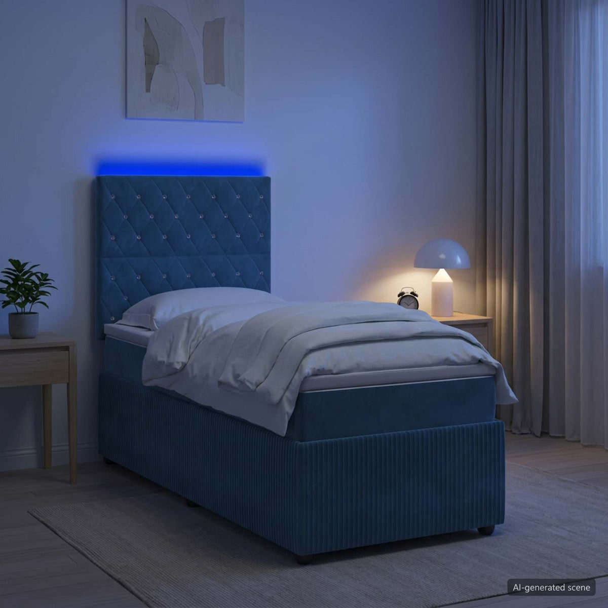 LED Boxspring Bed met Matras Blauw 90 x 200 cm Fluweel is nu te koop bij PeponiXL, paradijselijk wonen!