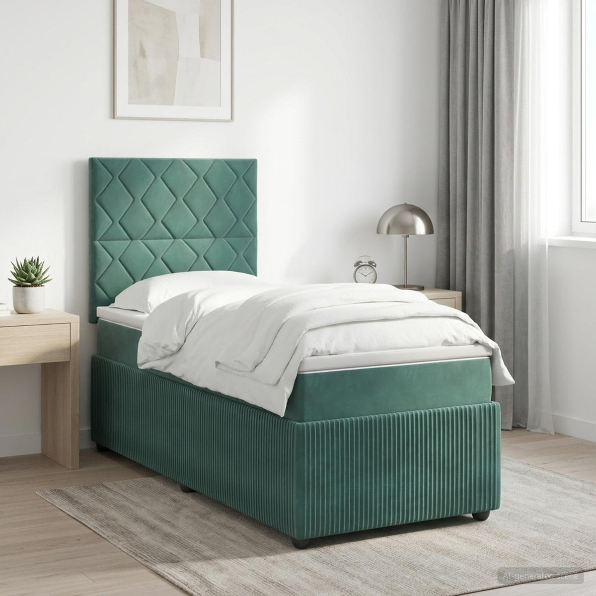 LED Boxspring Bed met Matras Donkergroen 100 x 200 cm Fluweel is nu te koop bij PeponiXL, paradijselijk wonen!