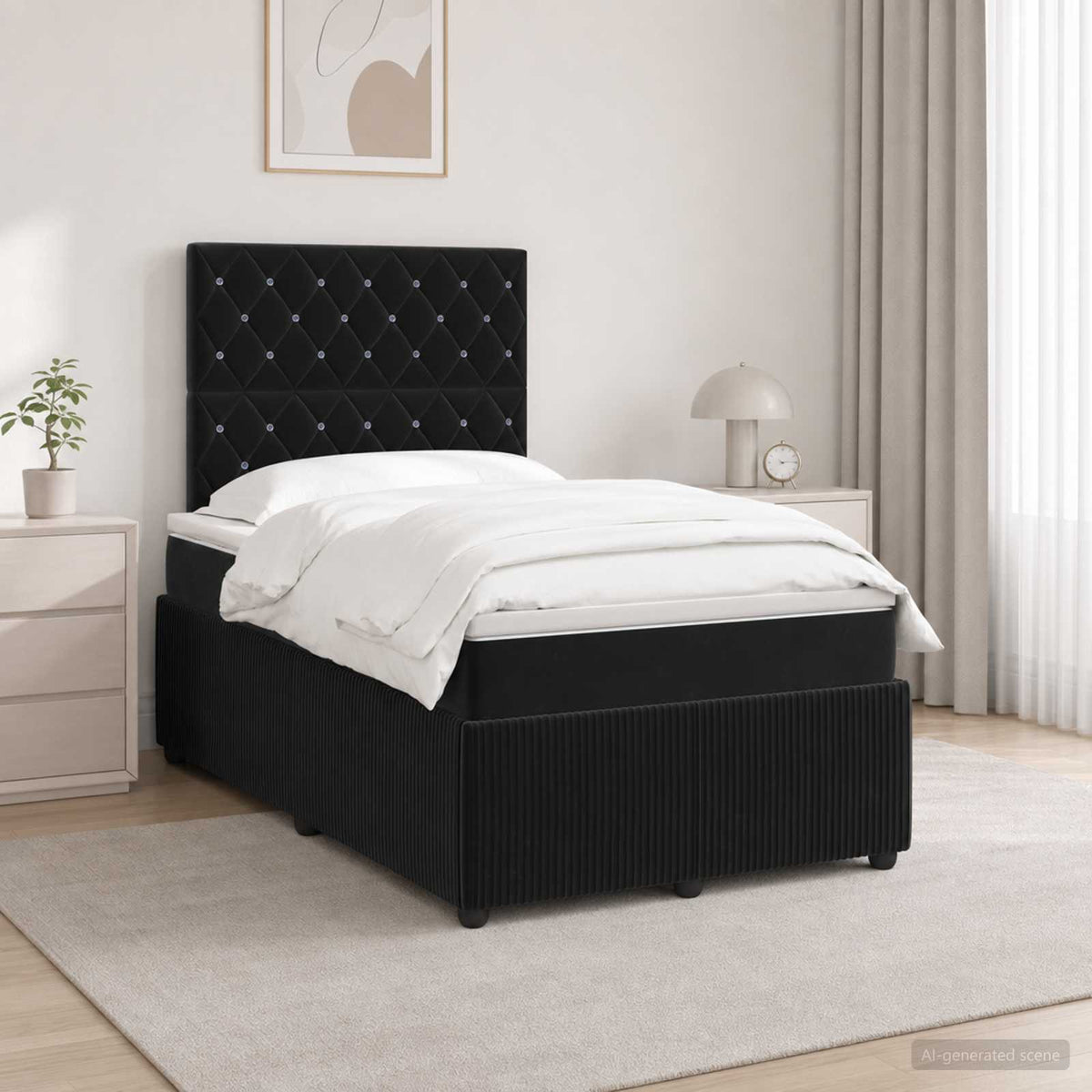 LED Boxspring Bed met Matras Zwart 120 x 190 cm Fluweel is nu te koop bij PeponiXL, paradijselijk wonen!
