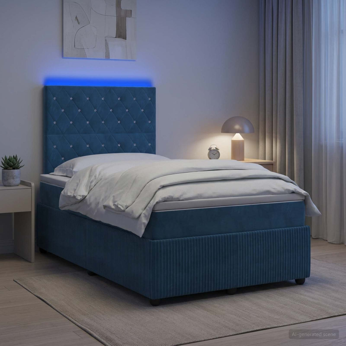 vidaXL LED Boxspring Bed met Matras Blauw 120 x 190 cm Fluweel