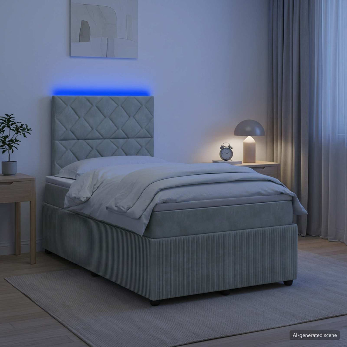 LED Boxspring Bed met Matras Lichtgrijs 120 x 200 cm Fluweel is nu te koop bij PeponiXL, paradijselijk wonen!