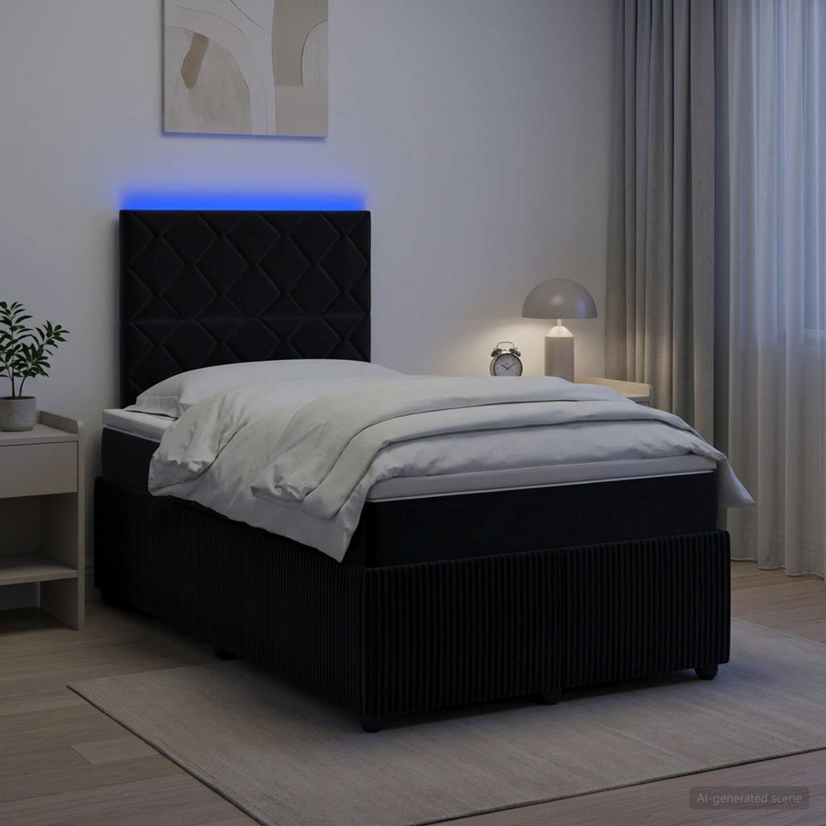LED Boxspring Bed met Matras Zwart 120 x 200 cm Fluweel is nu te koop bij PeponiXL, paradijselijk wonen!