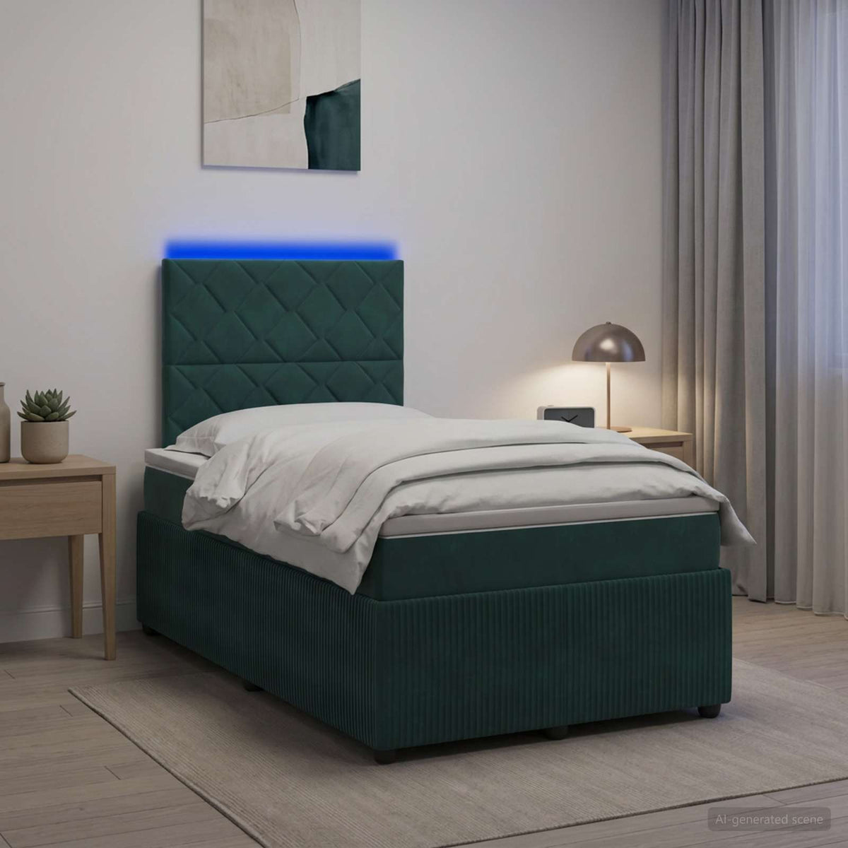 LED Boxspring Bed met Matras Donkergroen 120 x 200 cm Fluweel is nu te koop bij PeponiXL, paradijselijk wonen!