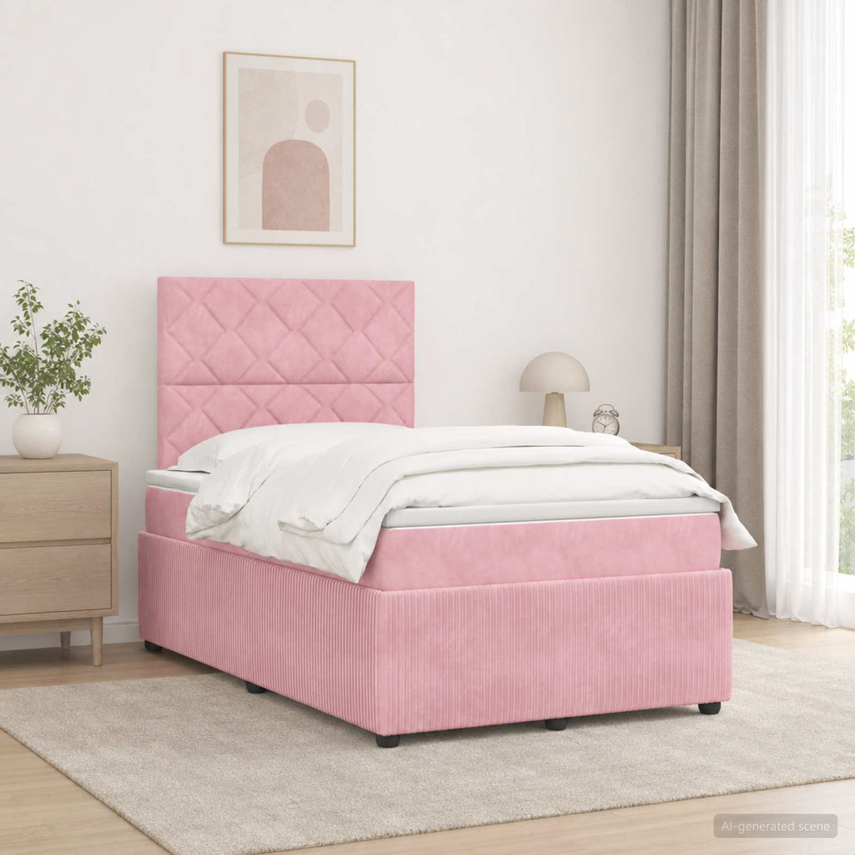 LED Boxspring Bed met Matras Roze 120 x 190 cm Fluweel is nu te koop bij PeponiXL, paradijselijk wonen!