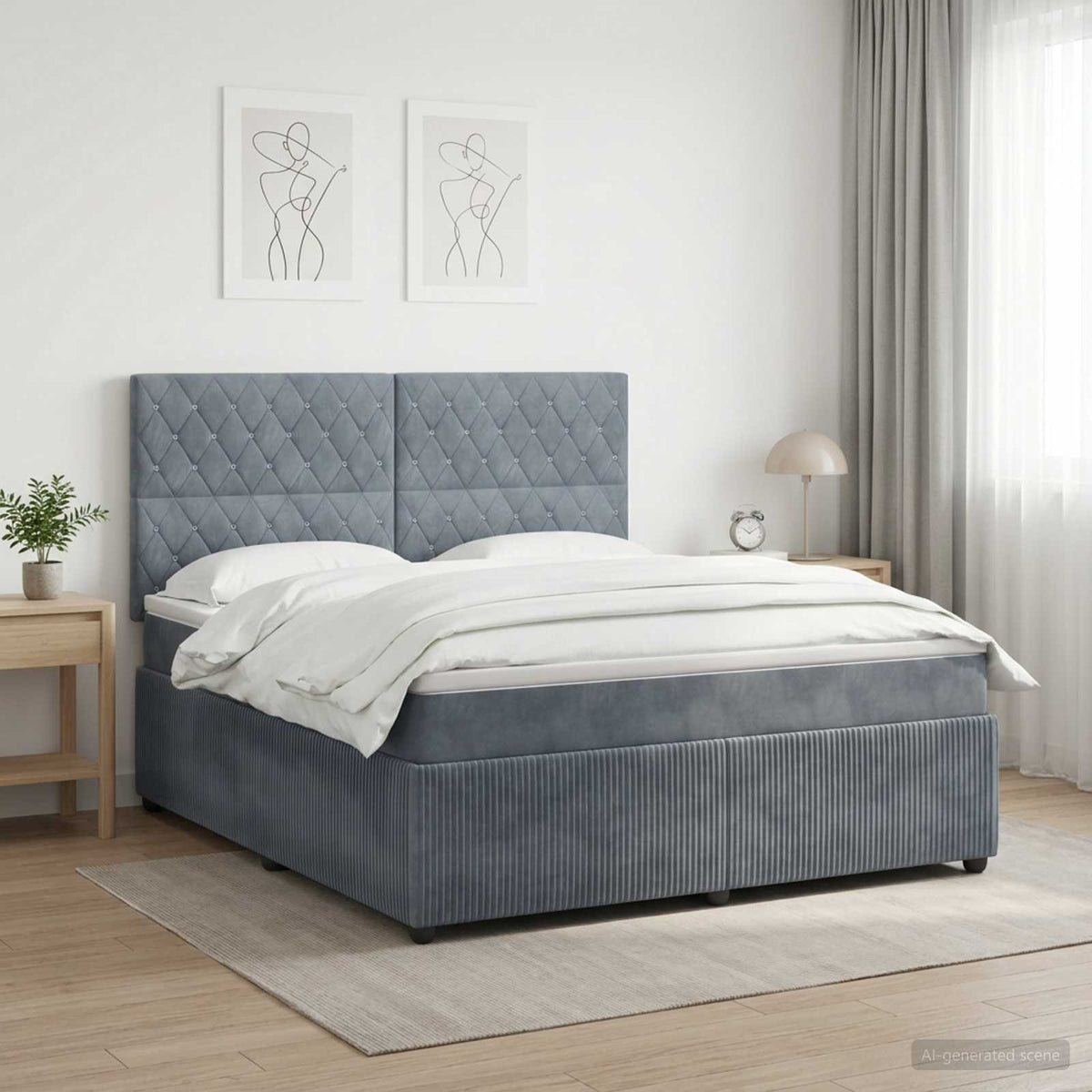 LED Boxspring Bed met Matras Donkergrijs 140 x 190 cm Fluweel is nu te koop bij PeponiXL, paradijselijk wonen!