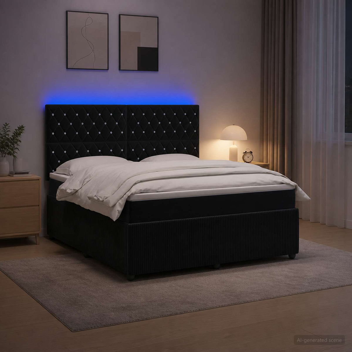 LED Boxspring Bed met Matras Zwart 140 x 190 cm Fluweel is nu te koop bij PeponiXL, paradijselijk wonen!