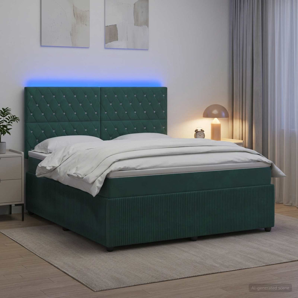 LED Boxspring Bed met Matras Donkergroen 160 x 200 cm Fluweel is nu te koop bij PeponiXL, paradijselijk wonen!